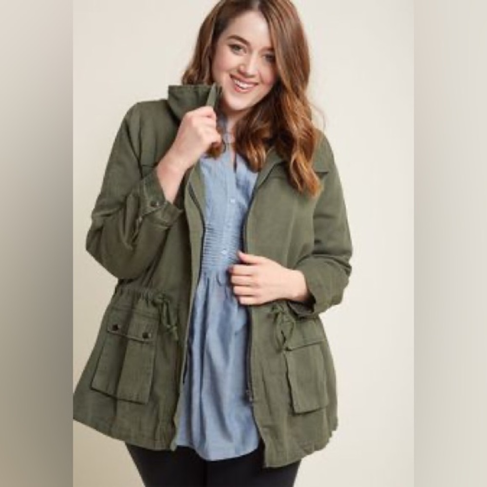 ModCloth Army Green Escape Into Nature Full Zip Utility Jacket 4XL